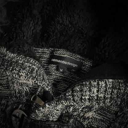 Semantic Design Knit Fur Hoodie Gothic Style