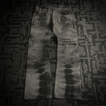 Semantic Design Tie dye Studded Distressed Flared Denim