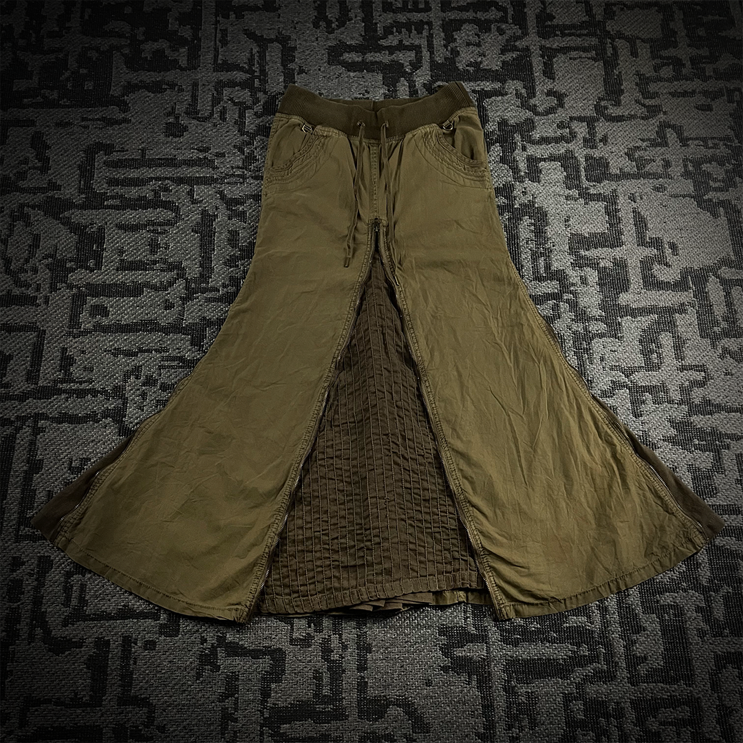 GOA Multi-Zip Olive Maxi Skirt