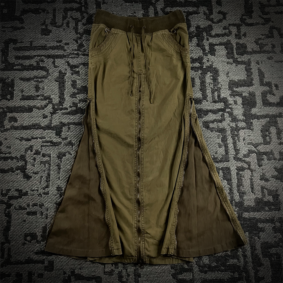 GOA Multi-Zip Olive Maxi Skirt