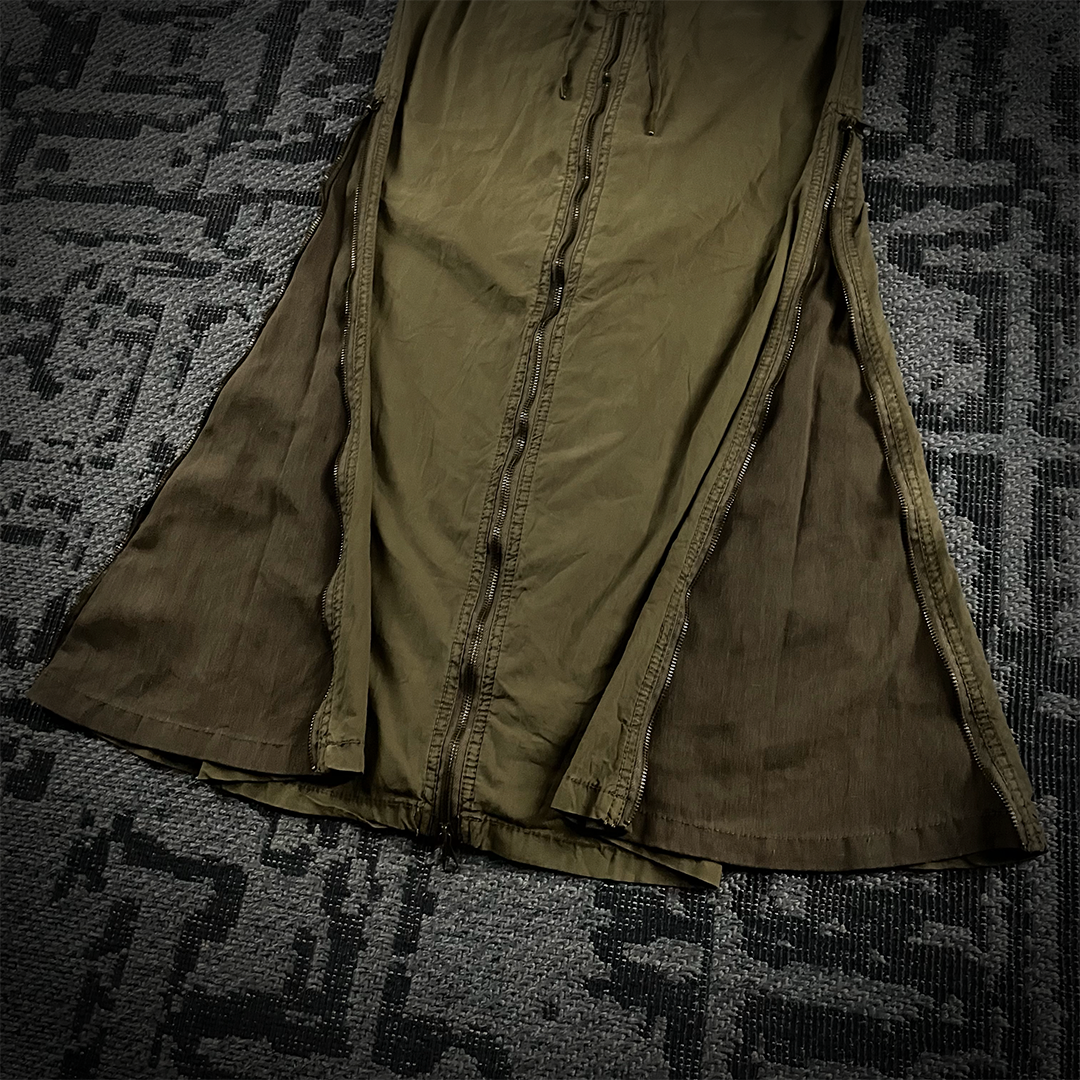 GOA Multi-Zip Olive Maxi Skirt