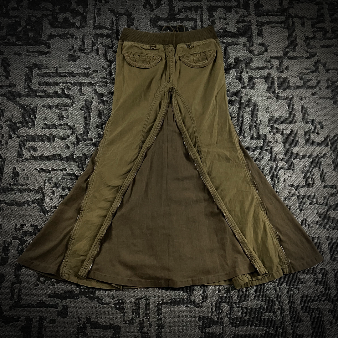 GOA Multi-Zip Olive Maxi Skirt