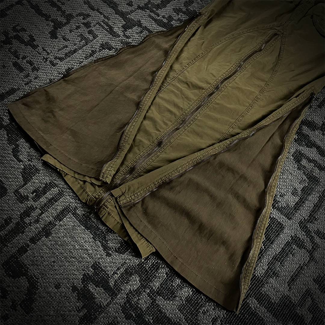 GOA Multi-Zip Olive Maxi Skirt