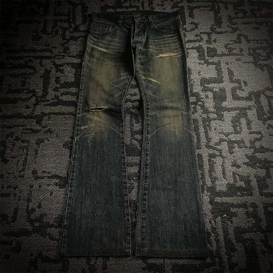 5351 Pour Les Hommes Mud Wash Distressed Flared Jeans