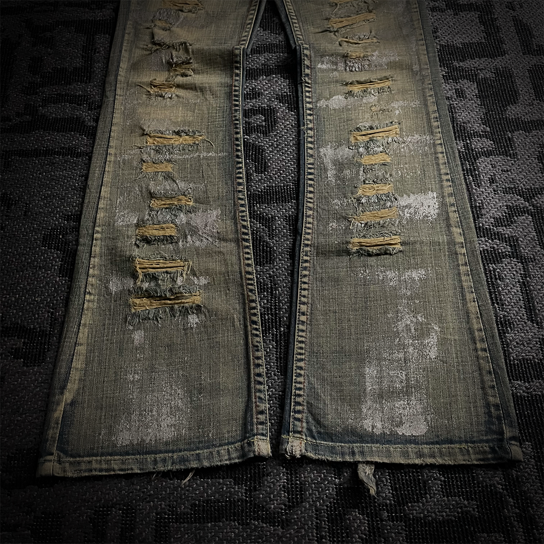 Agate Label Distressed Silver Paint Flared Jeans