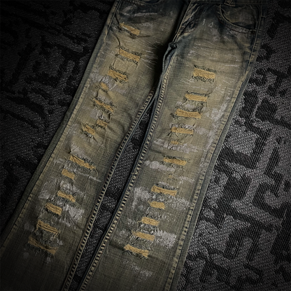 Agate Label Distressed Silver Paint Flared Jeans