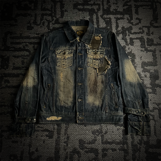 Midas Camo Patched Distressed Denim Jacket