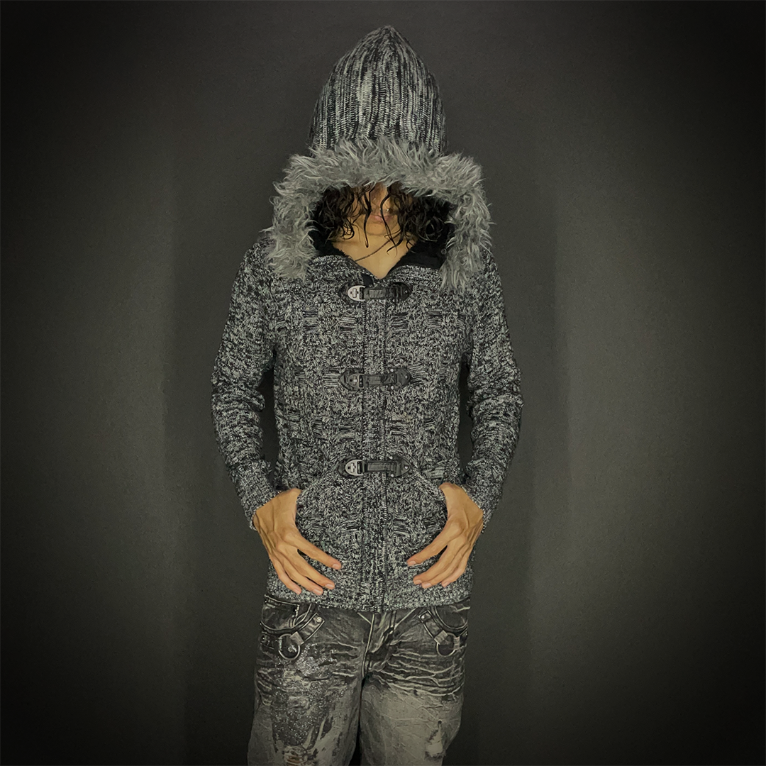 Semantic Design Knit Fur Hoodie Gothic Style