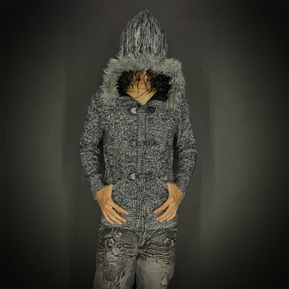 Semantic Design Knit Fur Hoodie Gothic Style