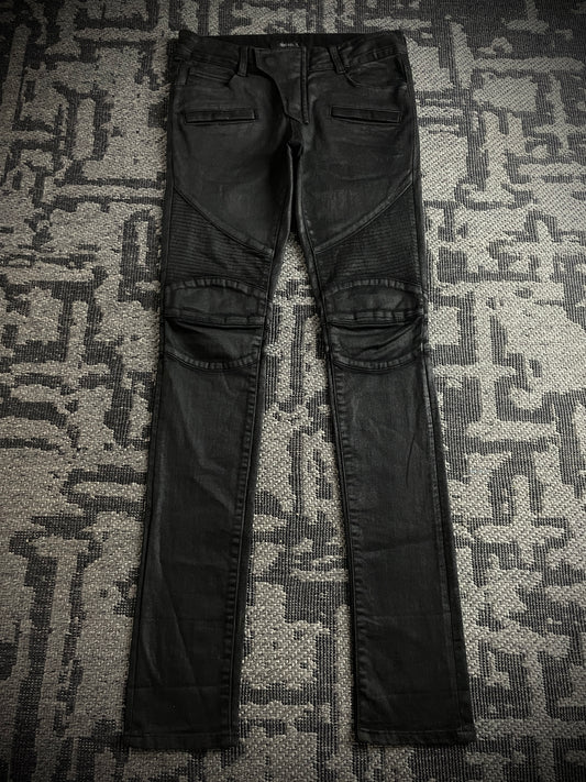 GENIE BLEU Waxed Biker Jeans
