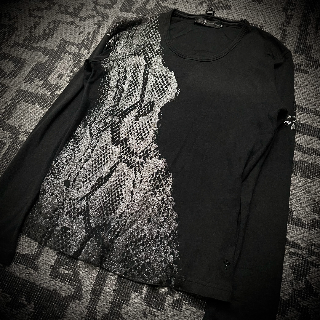 A.S.M Jupiter & Juno Japan, snake pattern glitter 3d skull long sleeve shirt